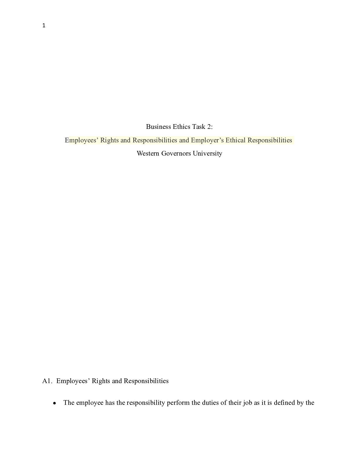 Preview of C717 Task 2 Knox.docx    Business Ethics Task 2:  Employees Rights and Responsibilities an